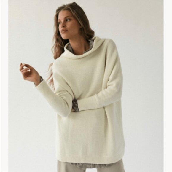 Free People Ottoman Slouchy Tunic Sweater White Cream Ecru Size M - Picture 1 of 5